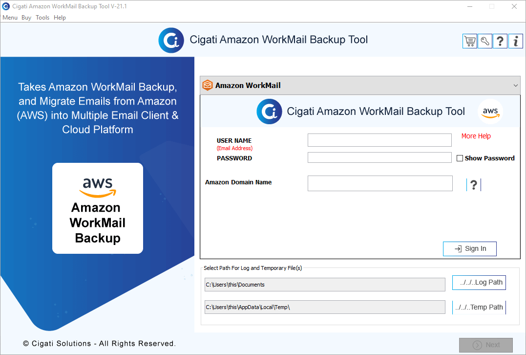 Cigati Amazon WorkMail Backup Tool