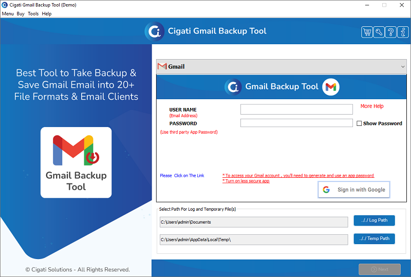 Cigati Gmail Backup Tool software
