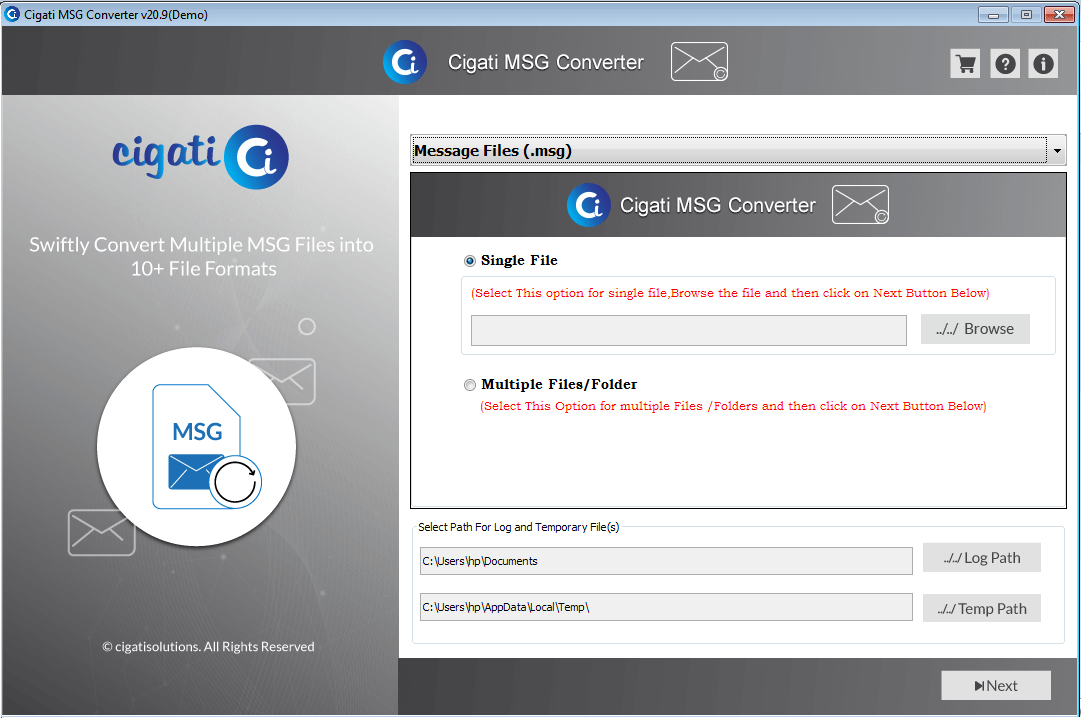 Cigati MSG Converter Screenshot