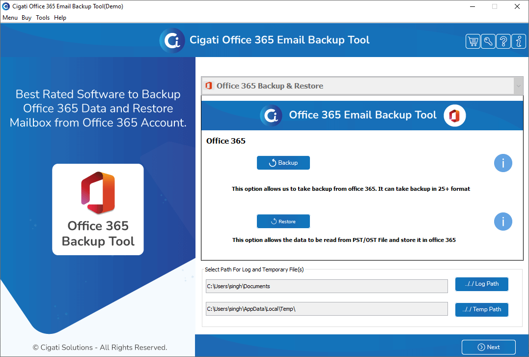 Cigati Office 365 Email Backup Tool software