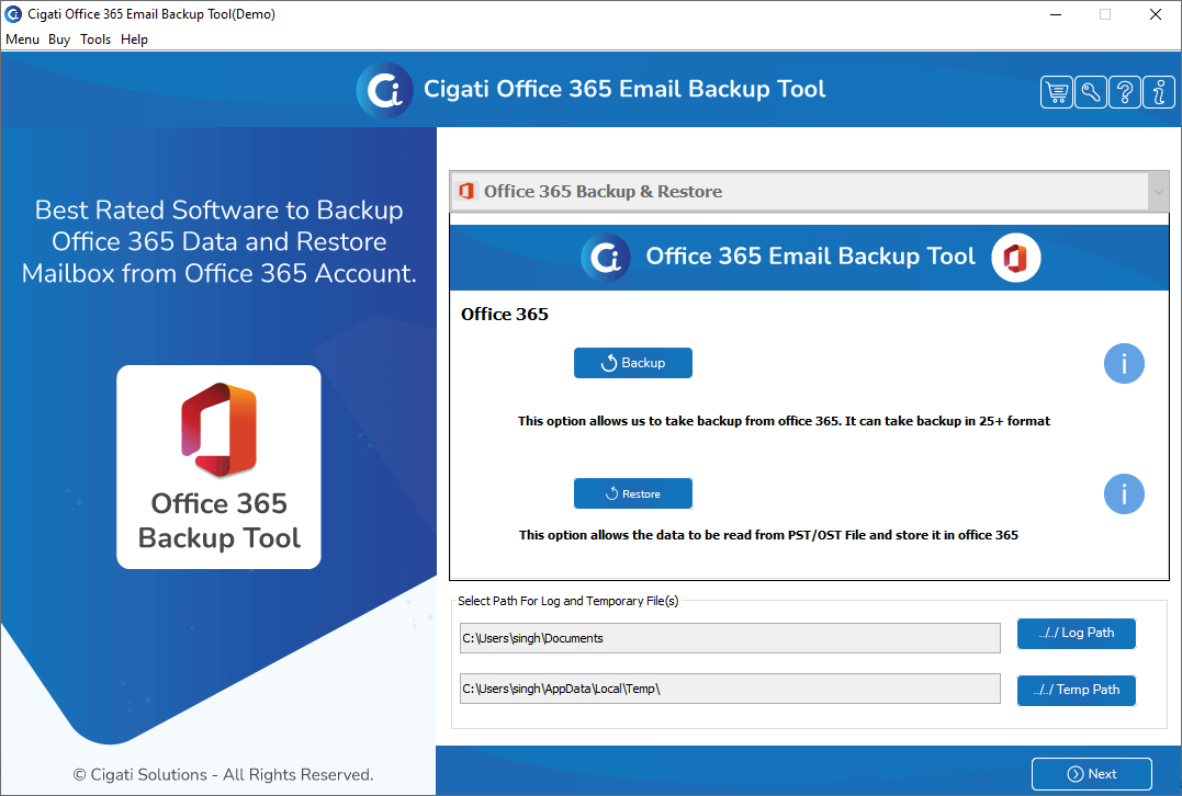 Cigati Office 365 Email Backup Tool