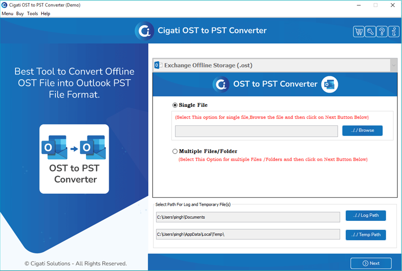 Cigati OST to PST Converter software