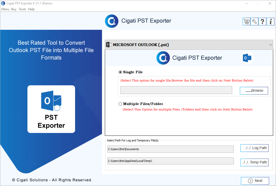 PST Export Tool Screenshot