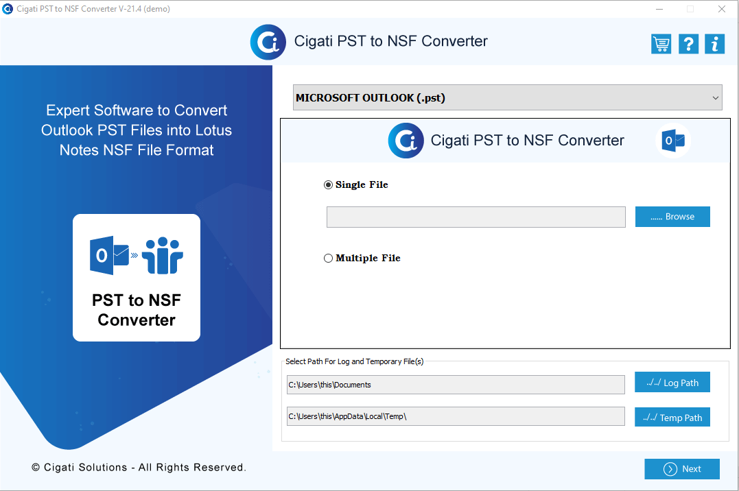 Cigati PST to NSF Converter