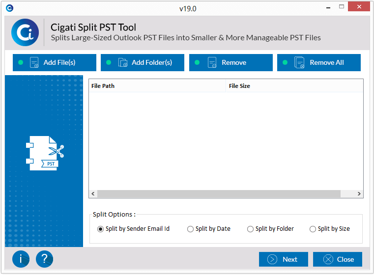 Cigati Outlook PST Splitter Screenshot