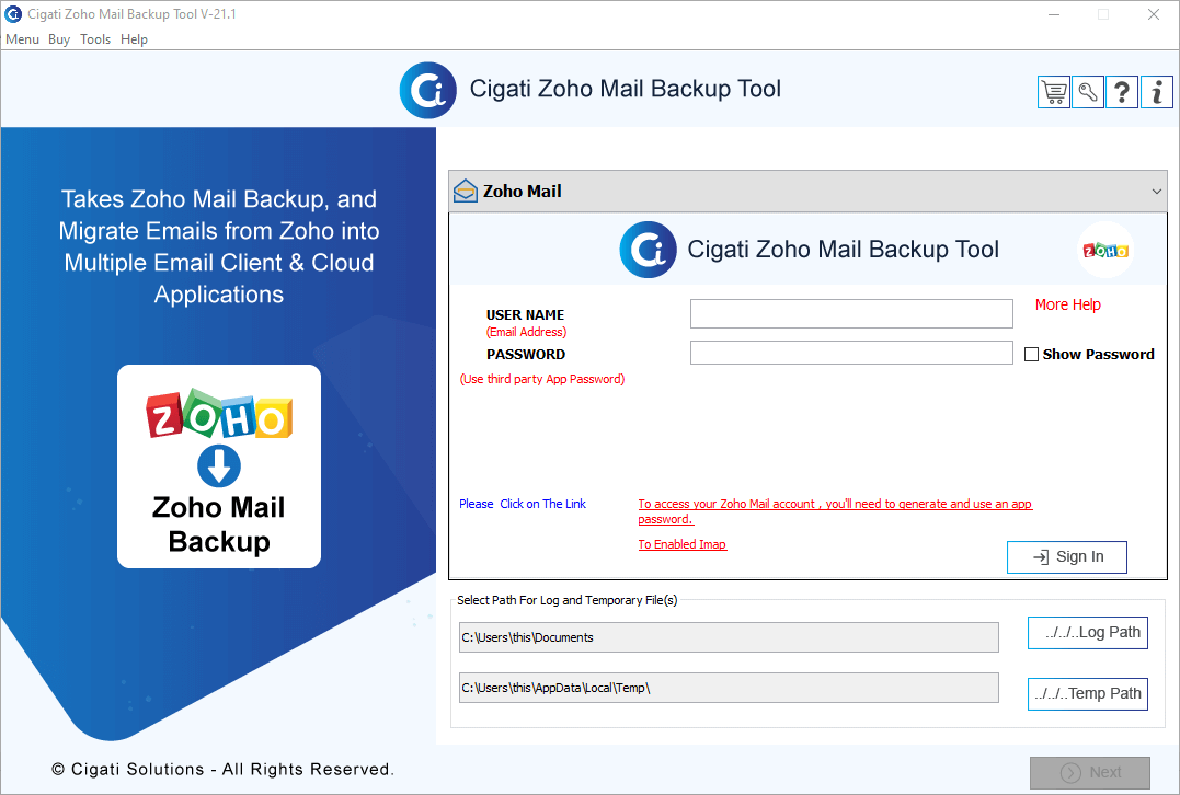 Cigati Zoho Mail Backup Tool