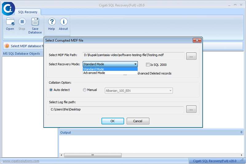 Cigati SQL Recovery Screenshot