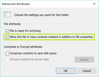 Outlook file can be indexed