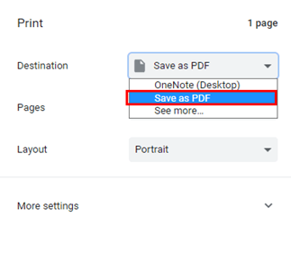 from the Destination drop-down options, click on Save As PDF.