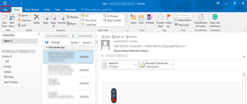 open MS Outlook and click on the File menu at the top