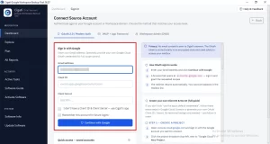 Authenticate the source Google Workspace tenant.