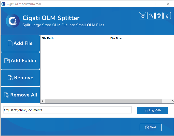 run olm splitter to split olm file