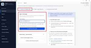 Select the login method and enter the login credentials.