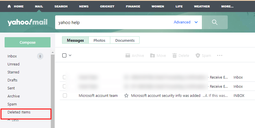 Yahoo Emails Disappeared from Inbox