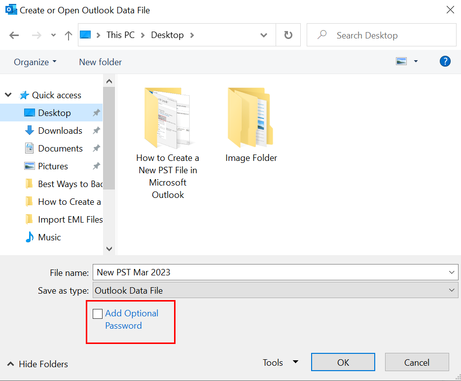 Create New PST File