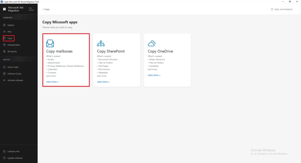 Select the Copy Mailboxes Option
