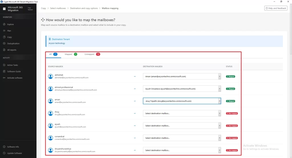 Check and select Active Mailboxes