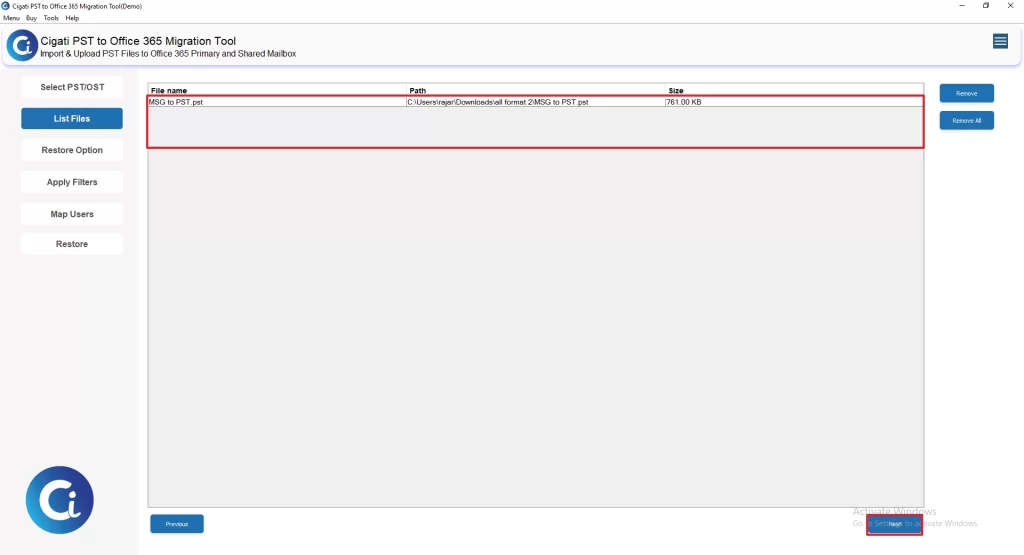 Review PST and Click Next