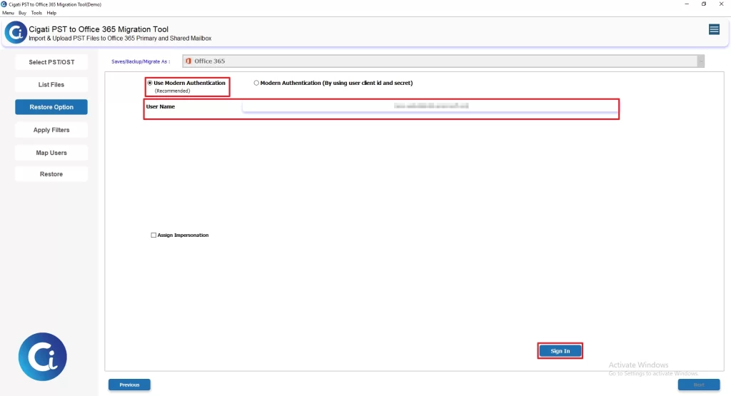 Enter your Office 365 credentials