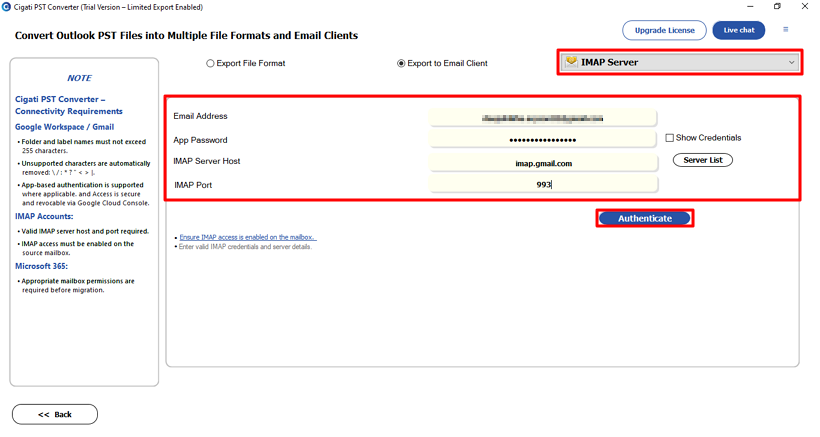 Enter your Gmail Credentials