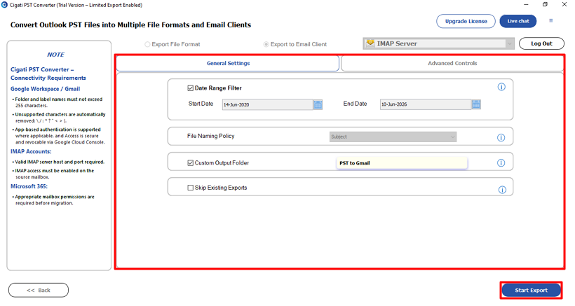 Apply Filters and Click Start Export button