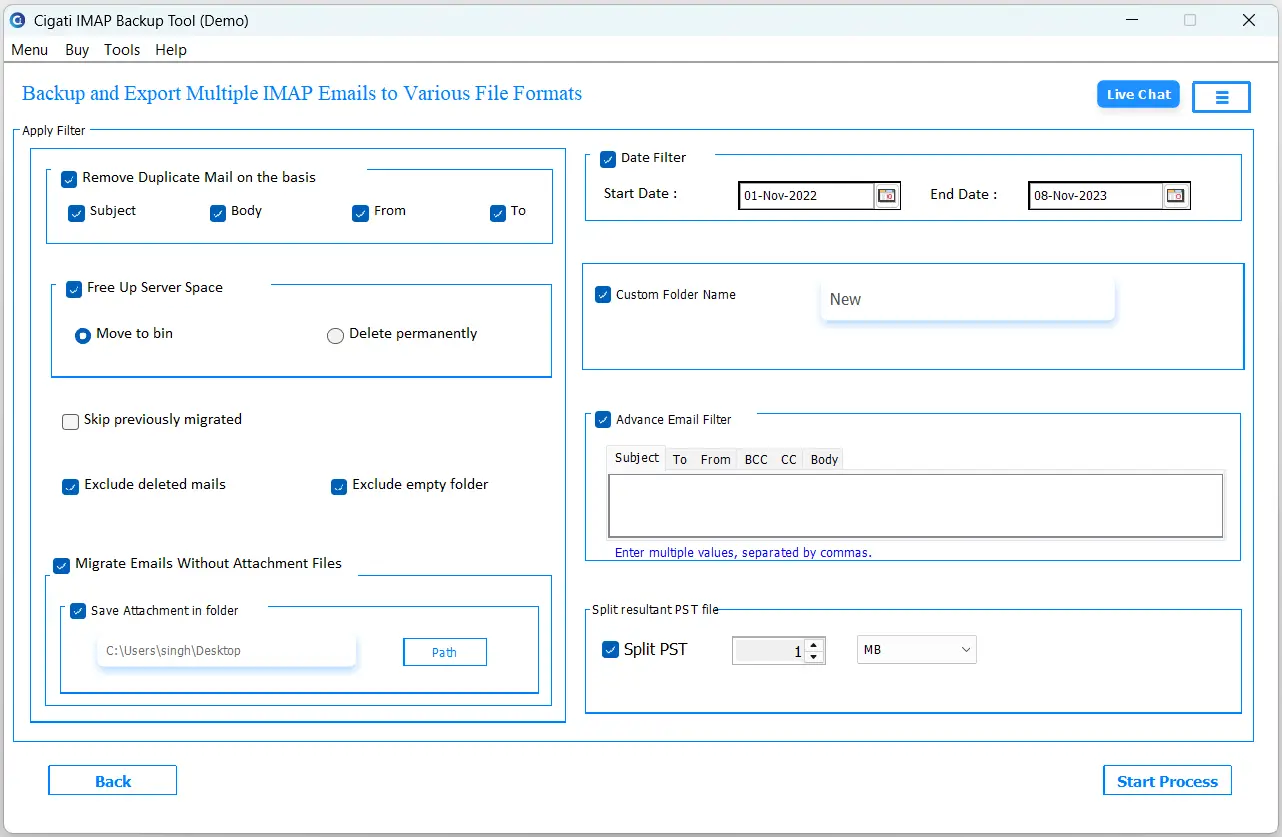 IMAP Backup Tool Screenshot