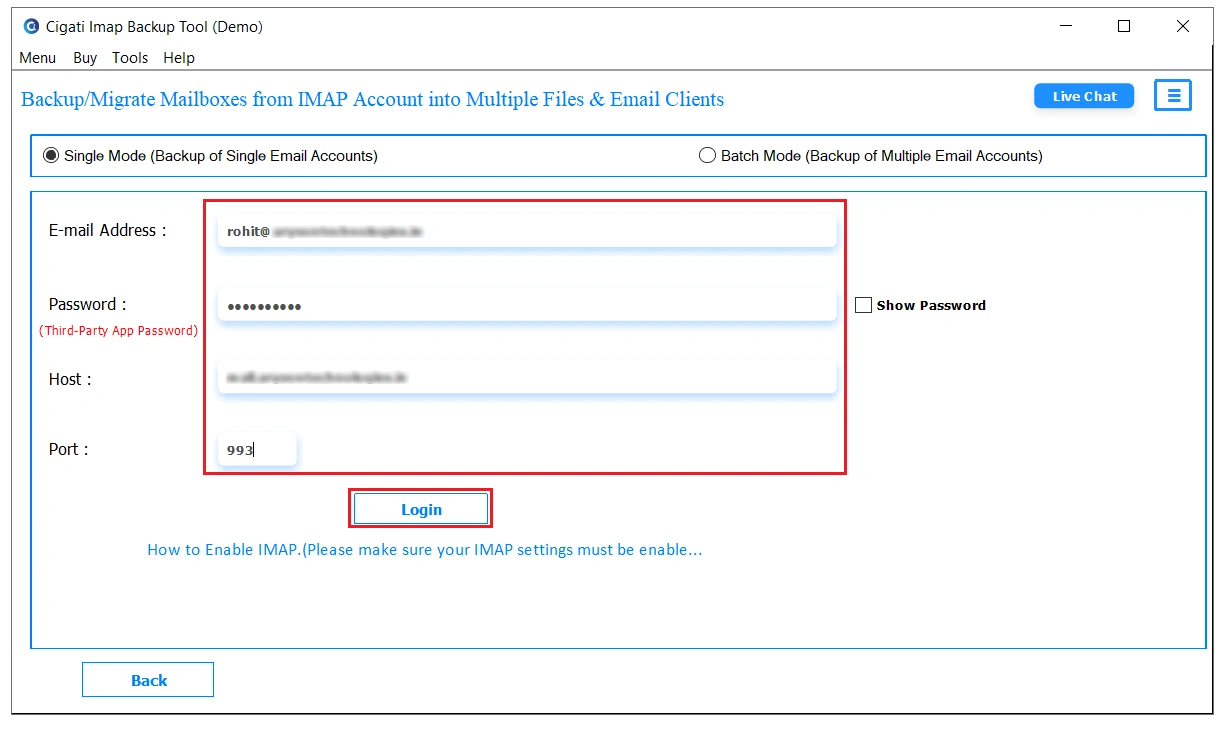 Enter credentials and Login