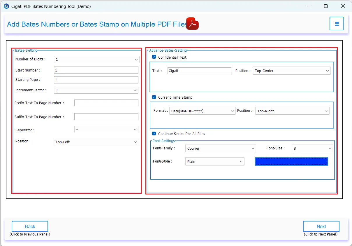 Set the Page Settings as needed