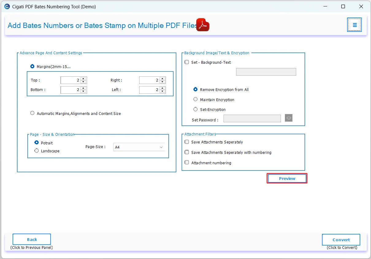 Preview to review settings